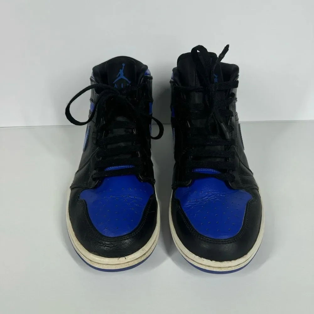 Nike Air Jordan 1 Mid Black Hyper Royal Blue Sneakers Size 8.5 554724-068